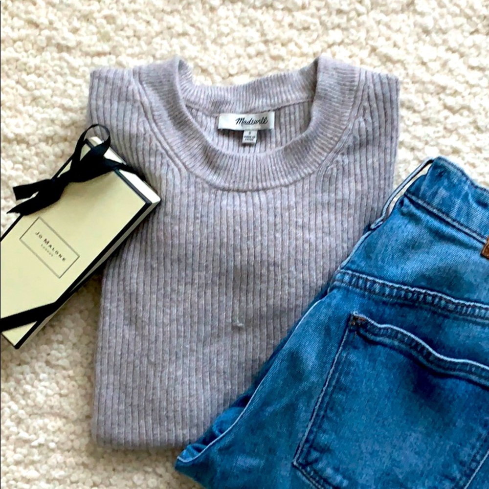 Madewell flounce sleeve ribbed sweater